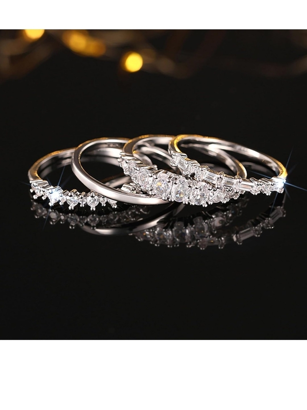 Silver Cubic Zirconia Stackable Rings - Silver - Picture 3 of 6